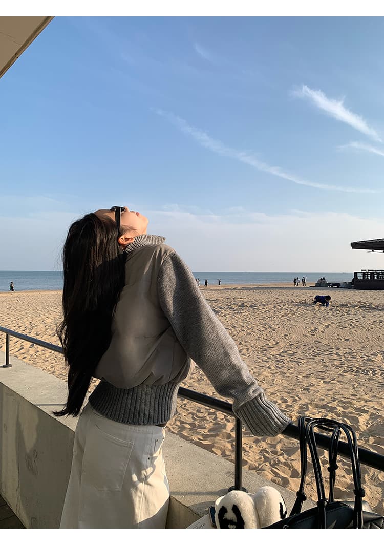 양모 패치워크 2026 가을 겨울 새로운 프랑스식 품격 디자인 센스 작은 대중 쇼트 스타일 화이트 다운 재킷 보온 재킷 상세 이미지 14