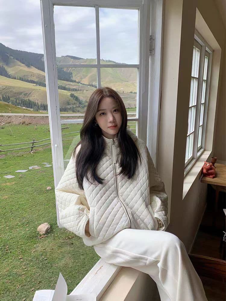 장 베이 베이 얇고 가벼운 버블 푸 링 그리드 후드 면 의류 루즈핏 슬림해 보이는 보온 한 부서 ins 바람 학생 면 옷 재킷 상세 이미지 32