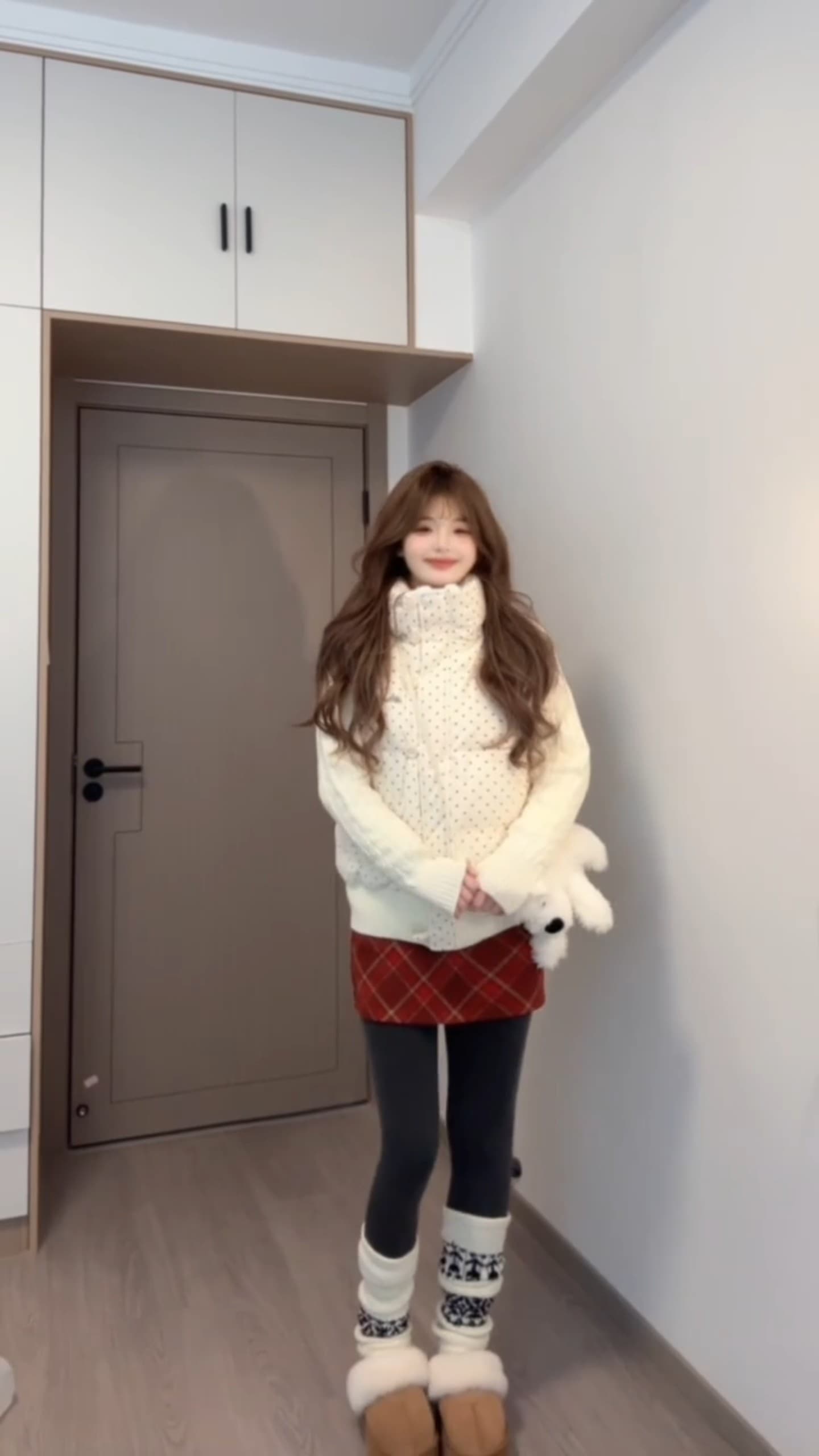 한 부서 달콤함 도트 무늬 니트 패치워크 긴팔 면 의류 여성 코트 겨울 루즈핏 두꺼운 쇼트 스타일 보온 패딩 재킷 상세 이미지 28