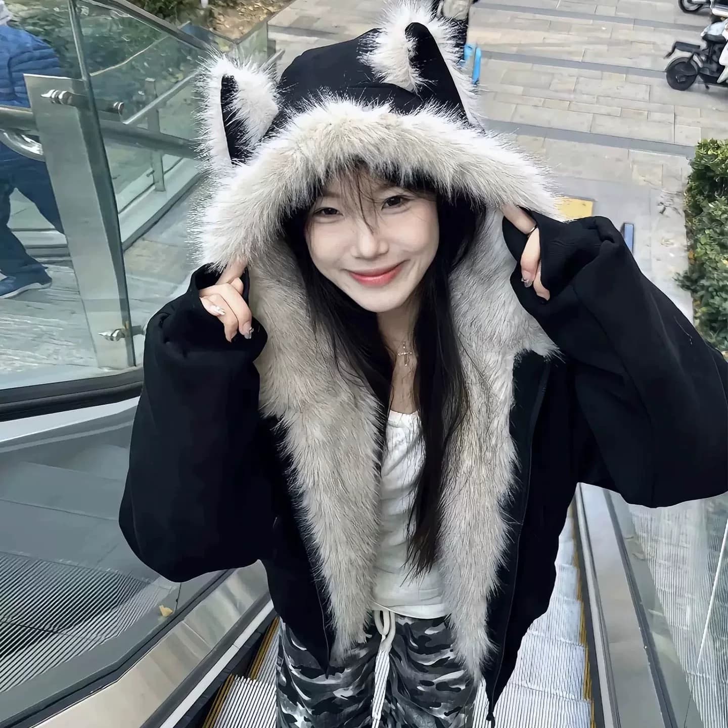 좌 산 조각 털이 많은 모피 칼라 면 의류 재킷 남녀 털이 있고 두꺼운 재킷 아메리칸 cleanfit 겨울 면 옷 이미지 2