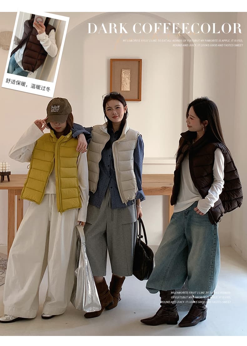 얇고 가벼운 갈비 살 다운 코튼 베스트 여성 짧은 2026 가을 겨울 새로운 한국 스타일 루즈핏 스탠드 칼라 슈퍼 잘 생긴 조끼 상세 이미지 5