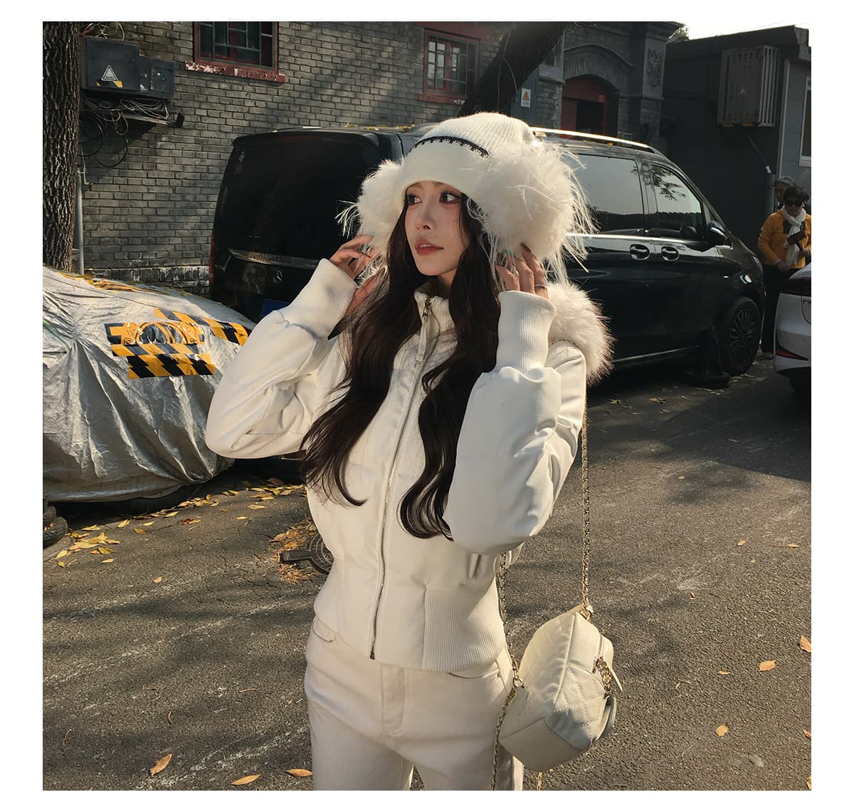 3mer 오. 오. 세 자매 탈착식 모피 칼라 후드 아래 면화 의류 여성 코트 겨울 두꺼운 허리 수축 쇼트 스타일 목화 진딧물 상세 이미지 11