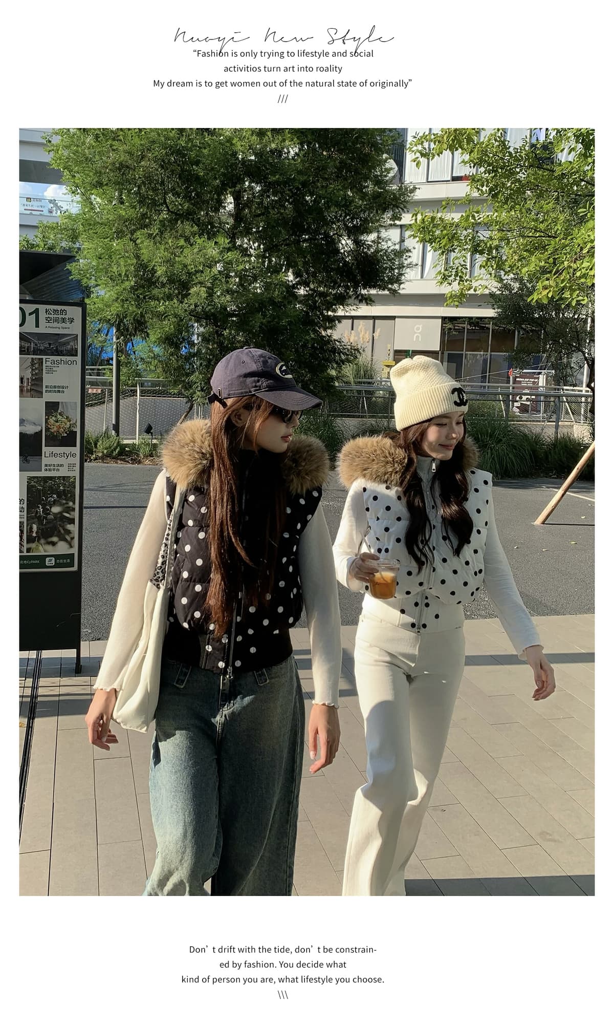 실사 아메리칸 도트 무늬 탈착식 모자 민소매 면 베스트 여성 레저 모피 칼라 수 있습니다. 철거 스택 착용 재킷 상세 이미지 15