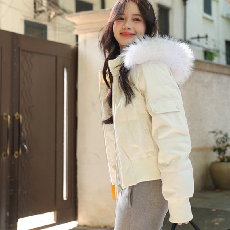 작은 마을 산산 눈 반사하다 阑珊 시뮬레이션 전갈 모피 칼라 면 의류 여성 겨울 방풍 쇼트 스타일 후드 작은 키 재킷 이미지 6