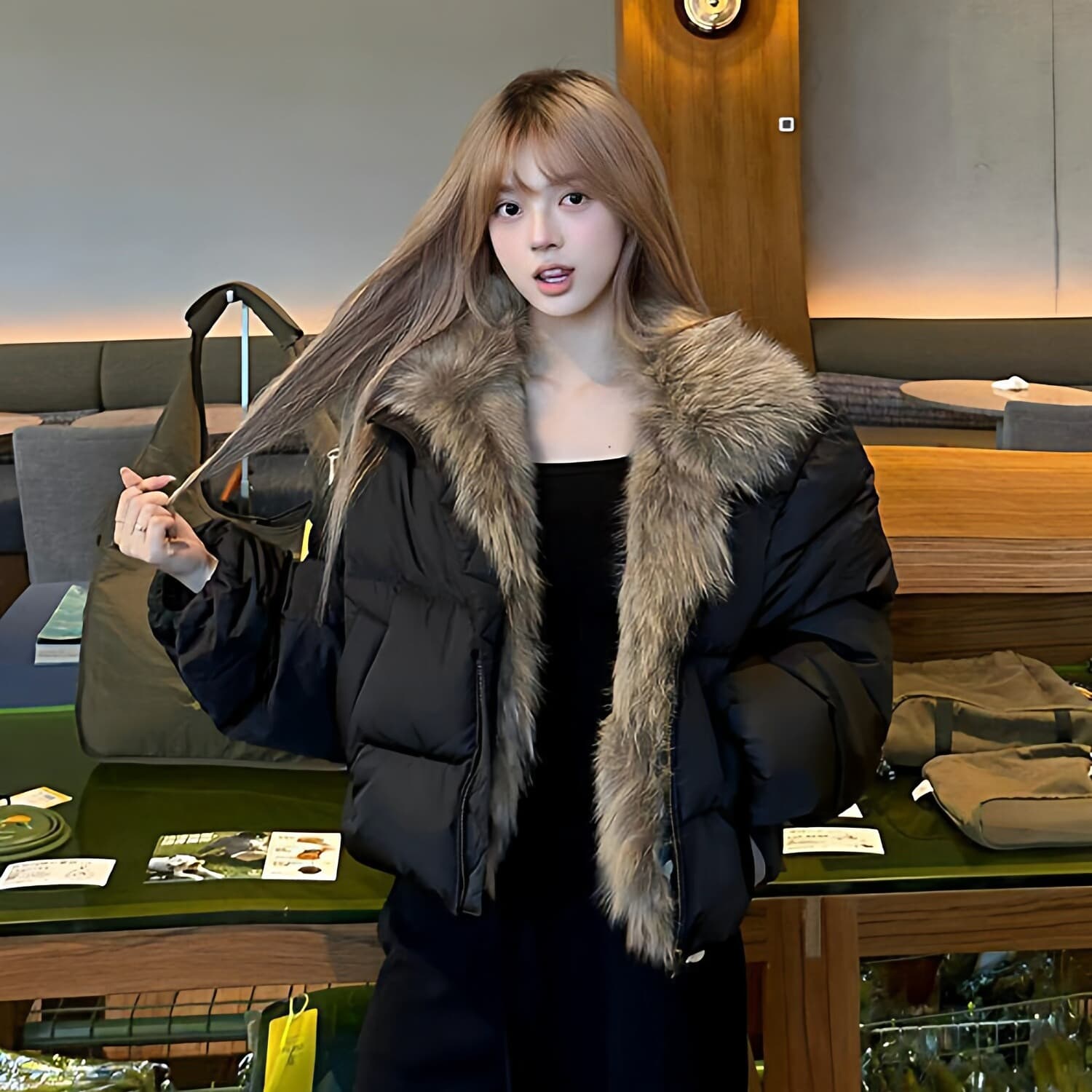 겨울 새로운 쇼트 스타일 아래 면화 의류 여성 모방 여우 모피 칼라 루즈핏 두꺼운 작은 키 한국 스타일 빵 외투 이미지 3