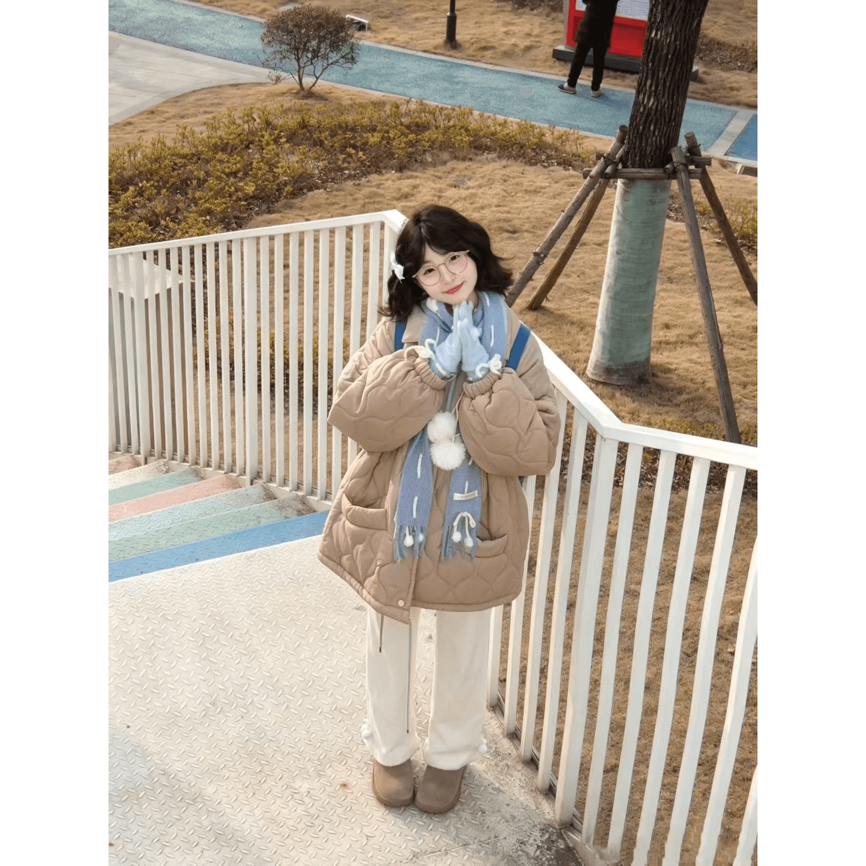 실사 도파민 색상 링 그리드 면 의류 여성 새로운 레트로 재킷 패딩 재킷 루즈핏 인사이드 바닥 양털 한국 스타일 이미지 6
