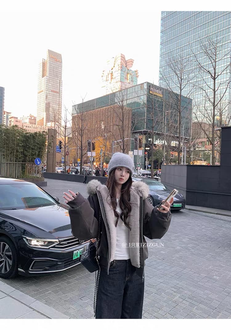 모피 칼라 좌 산 조각 재킷 면 의류 남녀 루즈핏 아메리칸 워크웨어 2026 새로운 재킷 털이 있는 겨울 보온 상세 이미지 5