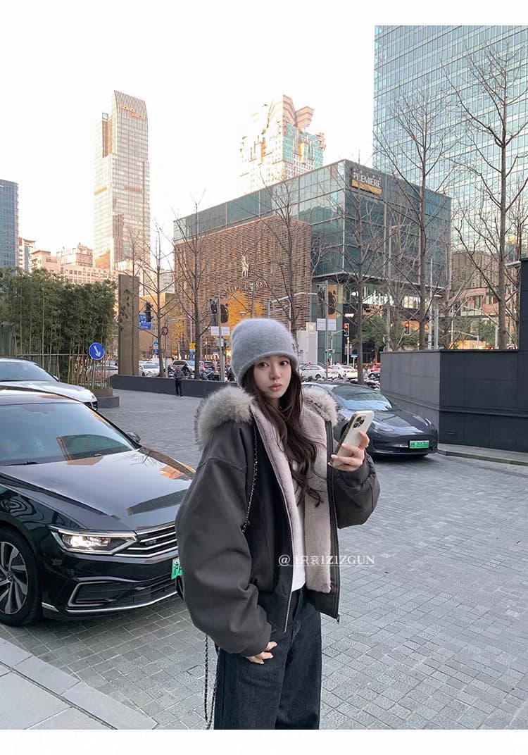모피 칼라 좌 산 조각 재킷 면 의류 남녀 루즈핏 아메리칸 워크웨어 2026 새로운 재킷 털이 있는 겨울 보온 상세 이미지 7