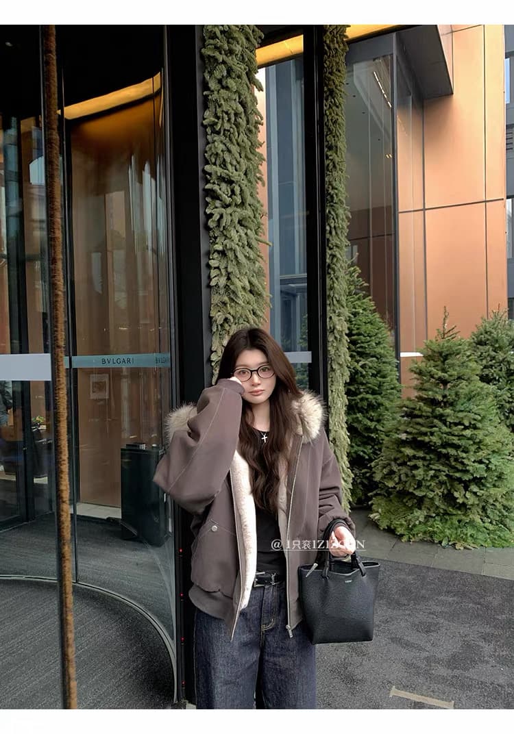 모피 칼라 좌 산 조각 재킷 면 의류 남녀 루즈핏 아메리칸 워크웨어 2026 새로운 재킷 털이 있는 겨울 보온 상세 이미지 11