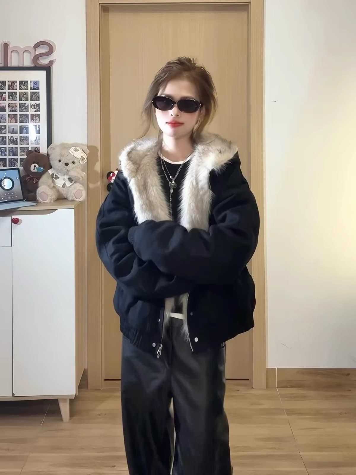 모피 칼라 좌 산 조각 재킷 면 의류 남녀 루즈핏 아메리칸 워크웨어 2026 새로운 재킷 털이 있는 겨울 보온 상세 이미지 2