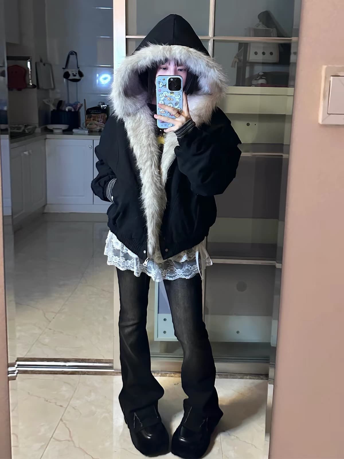 모피 칼라 좌 산 조각 재킷 면 의류 남녀 루즈핏 아메리칸 워크웨어 2026 새로운 재킷 털이 있는 겨울 보온 상세 이미지 4