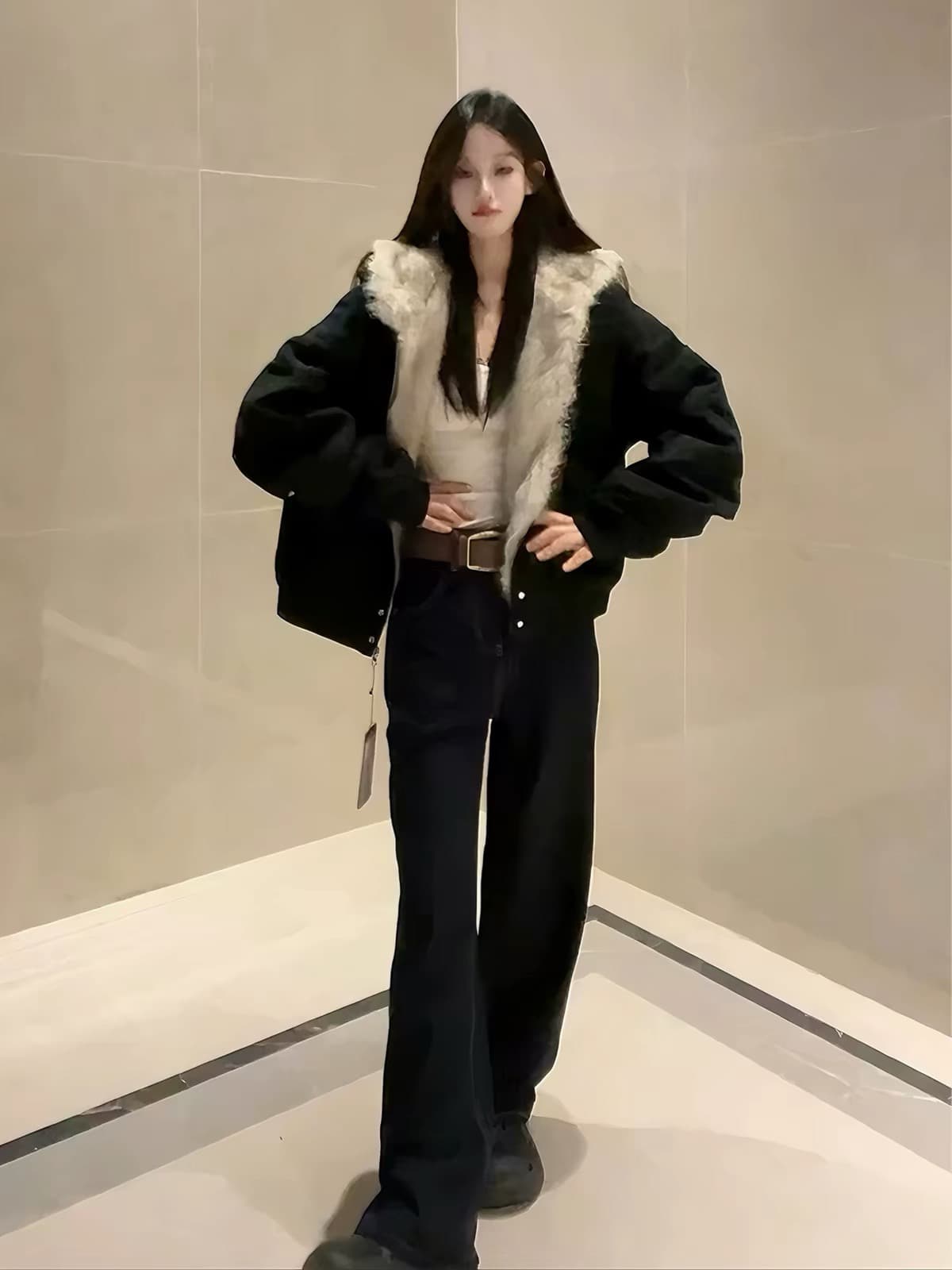 모피 칼라 좌 산 조각 재킷 면 의류 남녀 루즈핏 아메리칸 워크웨어 2026 새로운 재킷 털이 있는 겨울 보온 상세 이미지 6