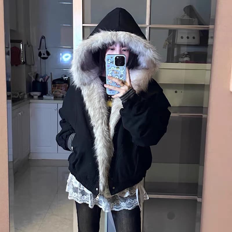 모피 칼라 좌 산 조각 재킷 면 의류 남녀 루즈핏 아메리칸 워크웨어 2026 새로운 재킷 털이 있는 겨울 보온 상세 이미지 7