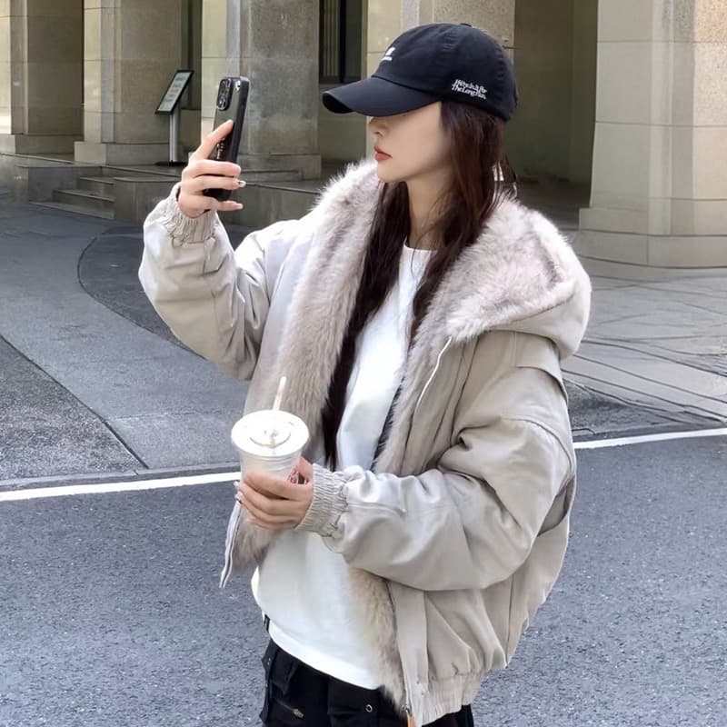모피 칼라 좌 산 조각 재킷 면 의류 남녀 루즈핏 아메리칸 워크웨어 2026 새로운 재킷 털이 있는 겨울 보온