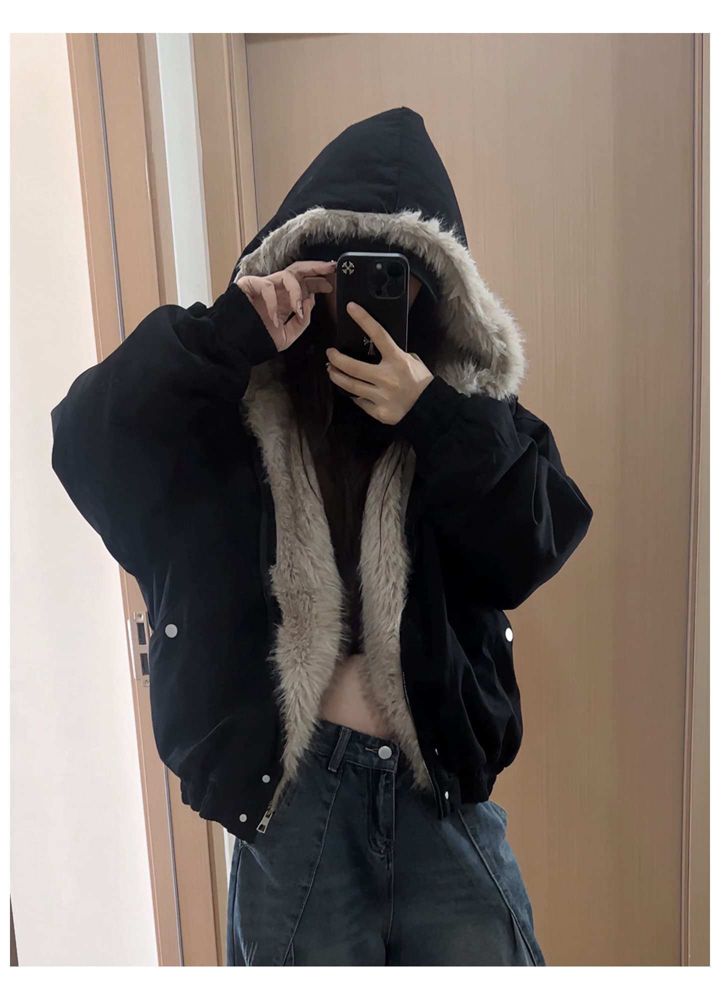 모피 칼라 좌 산 조각 재킷 면 의류 남녀 루즈핏 아메리칸 워크웨어 2026 새로운 재킷 털이 있는 겨울 보온 이미지 2