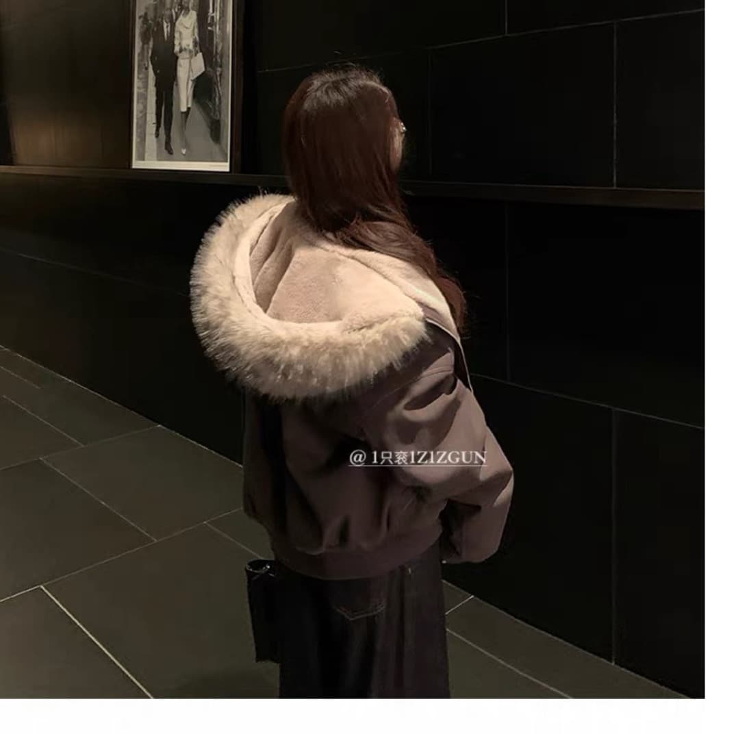 모피 칼라 좌 산 조각 재킷 면 의류 남녀 루즈핏 아메리칸 워크웨어 2026 새로운 재킷 털이 있는 겨울 보온 이미지 6