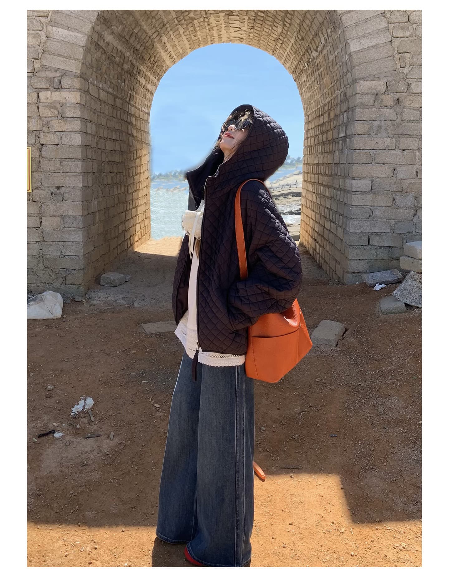 장 베이 베이 얇고 가벼운 버블 푸 링 그리드 후드 면 의류 루즈핏 슬림해 보이는 보온 한 부서 ins 바람 학생 면 옷 재킷 상세 이미지 21