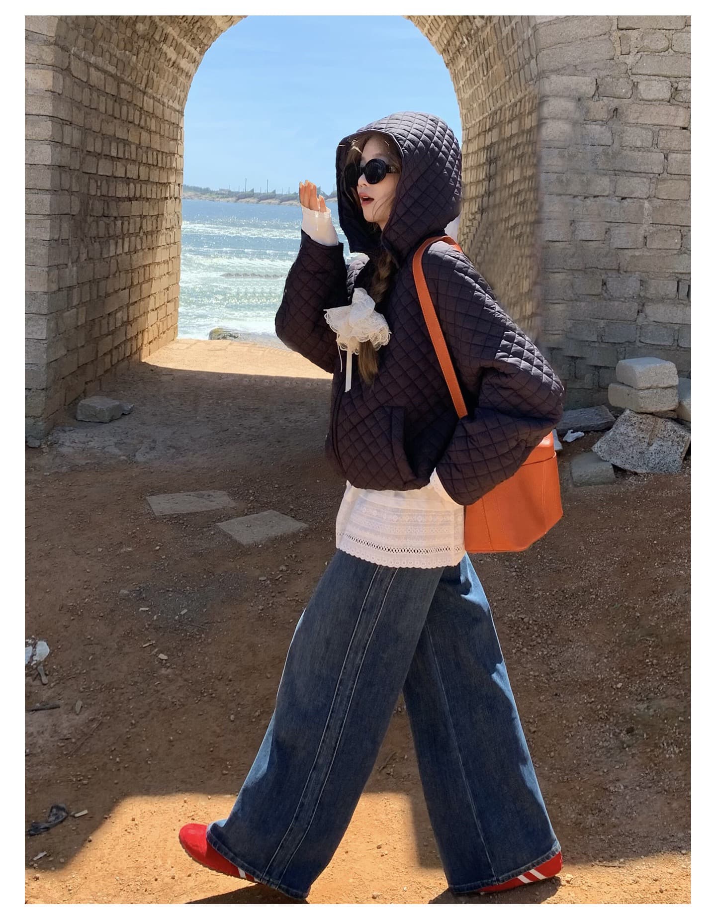 장 베이 베이 얇고 가벼운 버블 푸 링 그리드 후드 면 의류 루즈핏 슬림해 보이는 보온 한 부서 ins 바람 학생 면 옷 재킷 상세 이미지 22