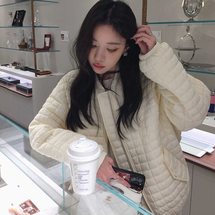버블 푸 링 그리드 아래 면화 의류 가을 겨울 격자무늬 쇼트 스타일 작은 키 패션 얇고 가벼운 면 옷 솜을 넣은 루즈핏 여성 코트