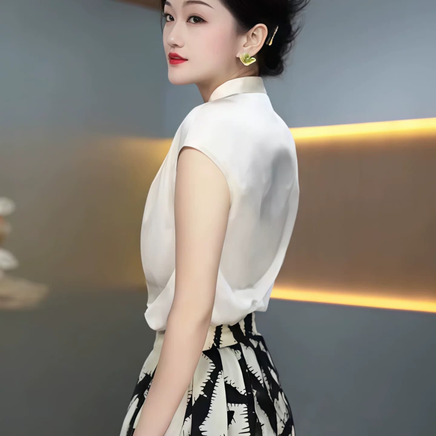 깃발 새틴 V넥 작은 날다 소매 여성 셔츠 2026 새로운 빛 럭셔리 고급 센스 셔츠 품격 출퇴근 맨위 여름 이미지 5