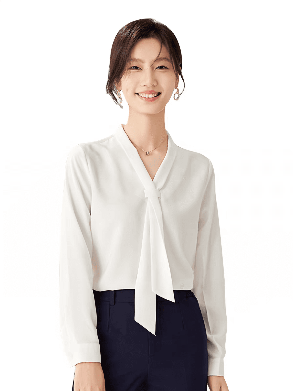 리본 흰 셔츠 여성 긴 소매 가을 출퇴근 경력 쉬폰 면접 긍정적 인 로드 중 작업복 정장 인사이드 가져 가라. 흰 셔츠 상세 이미지 1