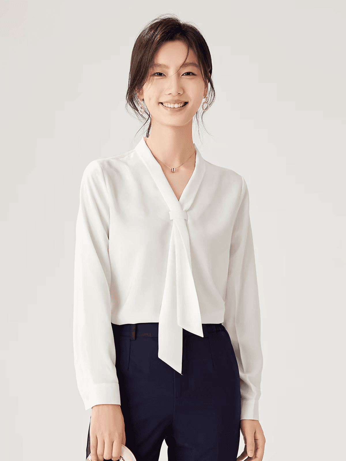 리본 흰 셔츠 여성 긴 소매 가을 출퇴근 경력 쉬폰 면접 긍정적 인 로드 중 작업복 정장 인사이드 가져 가라. 흰 셔츠 상세 이미지 2