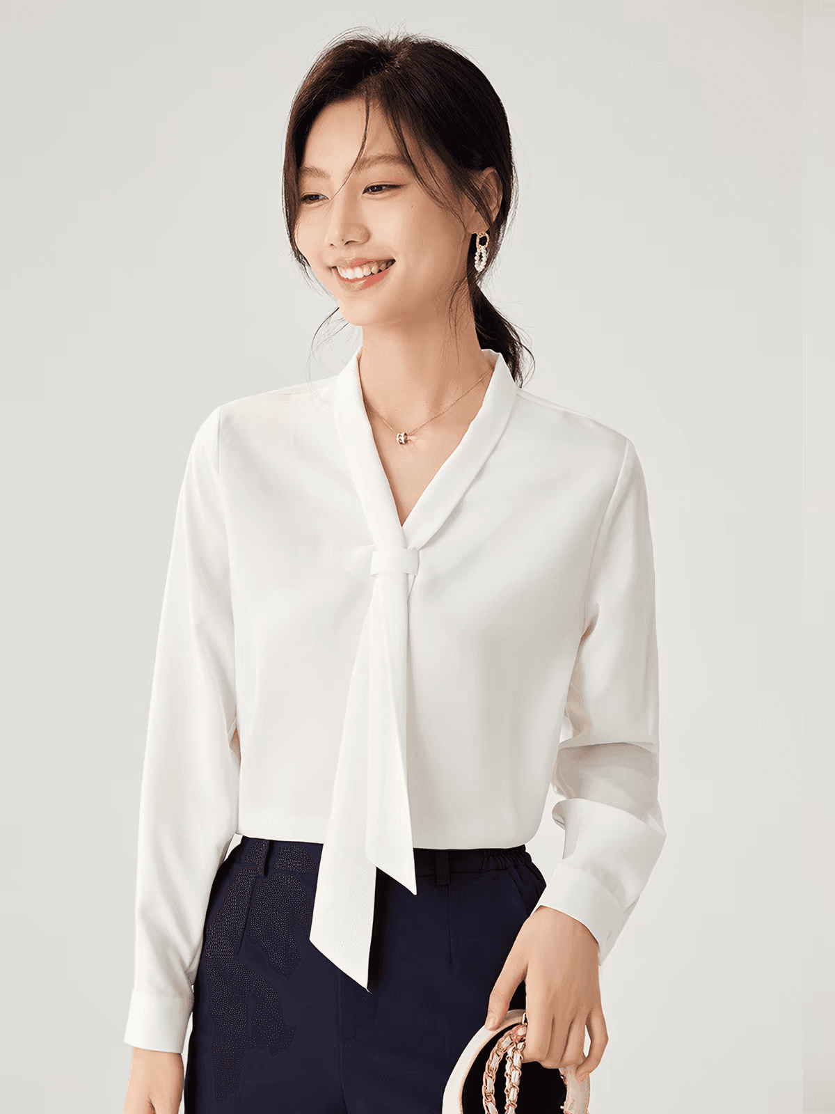 리본 흰 셔츠 여성 긴 소매 가을 출퇴근 경력 쉬폰 면접 긍정적 인 로드 중 작업복 정장 인사이드 가져 가라. 흰 셔츠 상세 이미지 5