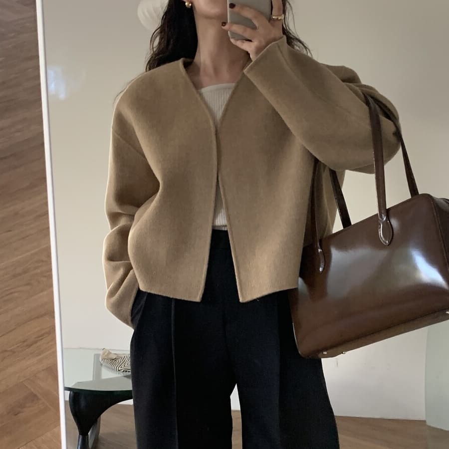 한국 chic 익스트림 제인 지배 프랑스식 레트로 품격 V넥 다용도 루즈핏 없음 버클 짧은 머리 여성 코트 이미지 2
