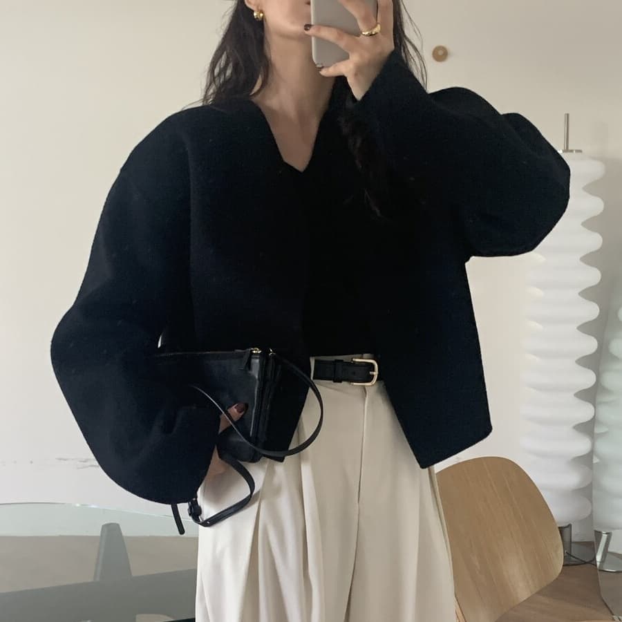 한국 chic 익스트림 제인 지배 프랑스식 레트로 품격 V넥 다용도 루즈핏 없음 버클 짧은 머리 여성 코트 이미지 4