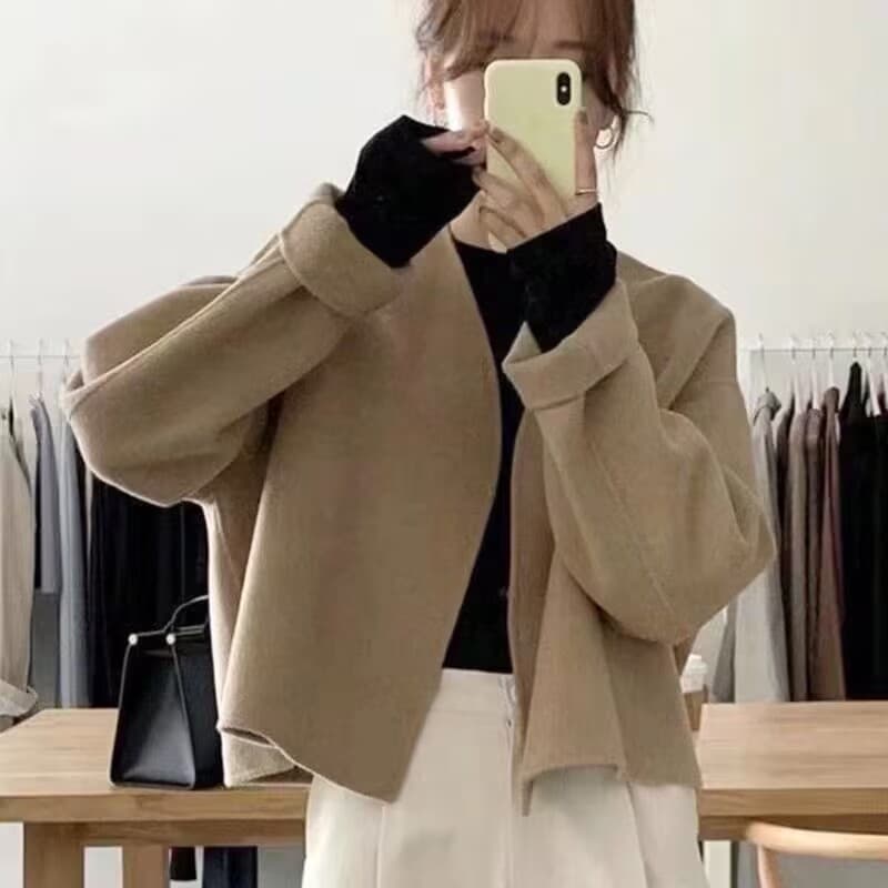 한국 chic 익스트림 제인 지배 프랑스식 레트로 품격 V넥 다용도 루즈핏 없음 버클 짧은 머리 여성 코트 상세 이미지 7