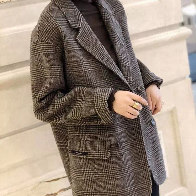 2026 가을 겨울 새로운 양면 양모 코트 여성 작은 키 영국식 체크무늬 정장 얇은 양모 니트 캐주얼 재킷 상세 이미지 2