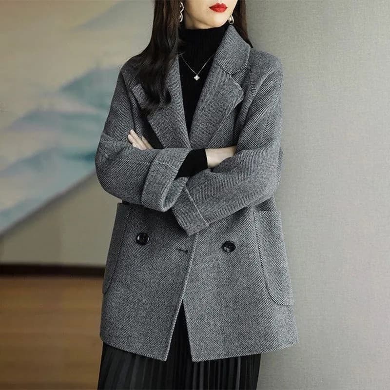 모직 코트 여성 2026 가을 겨울 새로운 루즈핏 슬림해 보이는 다용도 외국 가스 헤링본 곡물 모직 외투 상세 이미지 7