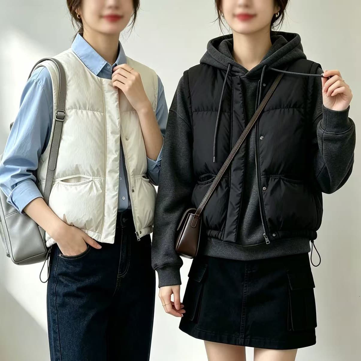 한국 스타일 면 의류 스탠드 칼라 조끼 여자 겨울 새로운 캐주얼 루즈핏 작은 키 쇼트 스타일 두꺼운 보온 어깨 상세 이미지 5