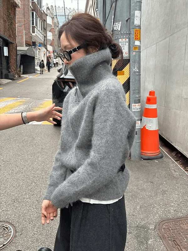 한 부서 느슨함 센스 터틀넥 부드러운 찹쌀 스웨터 여성 코트 가을 겨울 새로운 더블 지퍼 오픈 가디건 보온 털이 많은 맨위 이미지 3