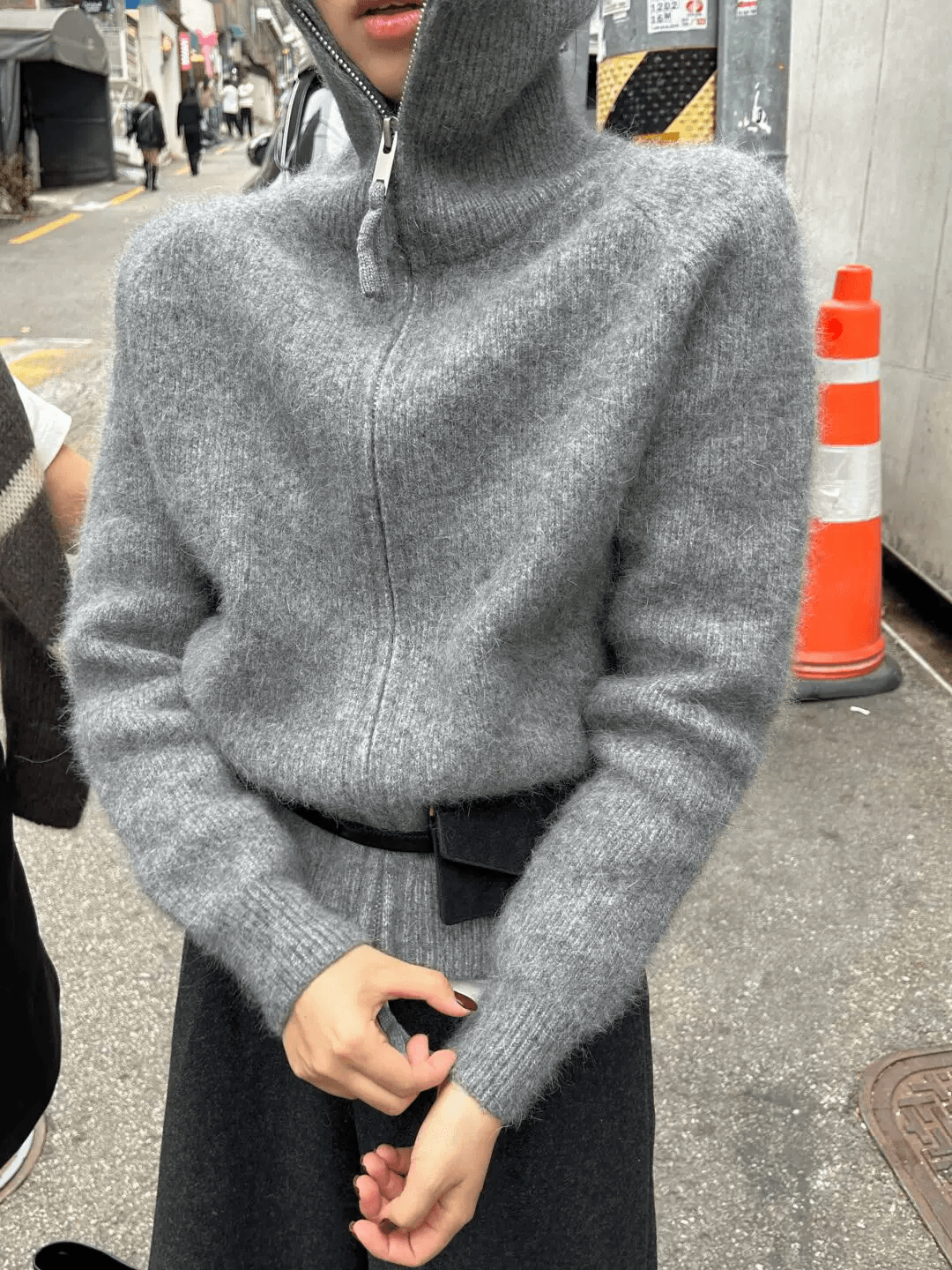 한 부서 느슨함 센스 터틀넥 부드러운 찹쌀 스웨터 여성 코트 가을 겨울 새로운 더블 지퍼 오픈 가디건 보온 털이 많은 맨위 이미지 4