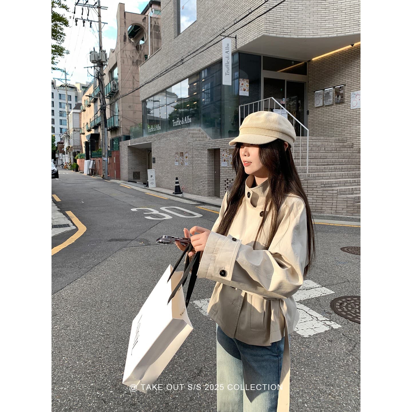 테이크 아웃 도착 함 서울 휴일 이른 가을 한 부서 쇼트 스타일 바람막이 여성 코트 영국식 바람 스탠드 칼라 허리 수축 재킷 상세 이미지 3