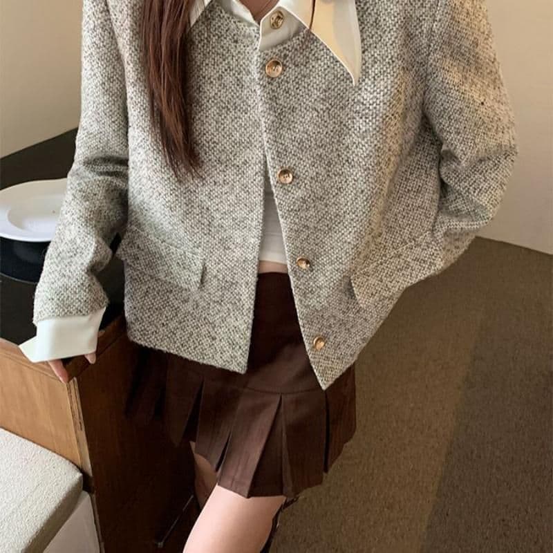 2026 가을 겨울 한 부서 페이크 레이어드 패치워크 폴로 칼라 작은 샤넬 스타일 있음 인사이드 리가 어깨 패드 원본 크기 상세 이미지 4