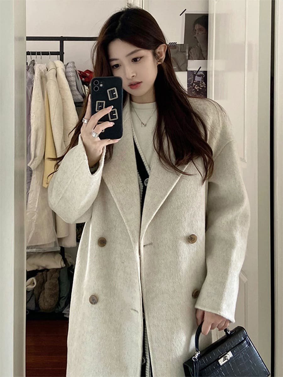 회색 양모 코트 여성 고급 센스 양면 자켓 양모 2026 가을 겨울 새로운 모직 두꺼운 작은 키 상세 이미지 3