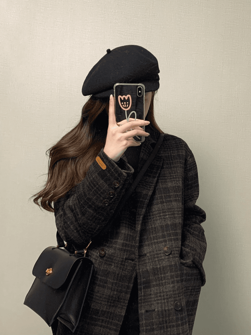 레트로 체크무늬 모직 여성 코트 플러스 면 두꺼운 정장 칼라 오래된 돈 바람 느긋한 패션 고급 세련된 맨위 트렌디 이미지 5