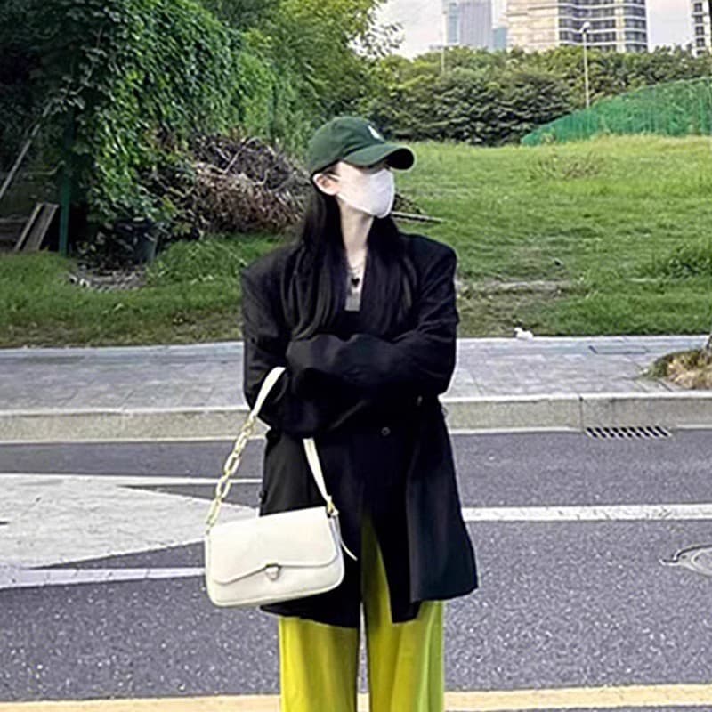 원본 것 검정색 정장 여성 코트 가을 한국 스타일 루즈핏 oversize 작은 키 정장 맨위 상세 이미지 5