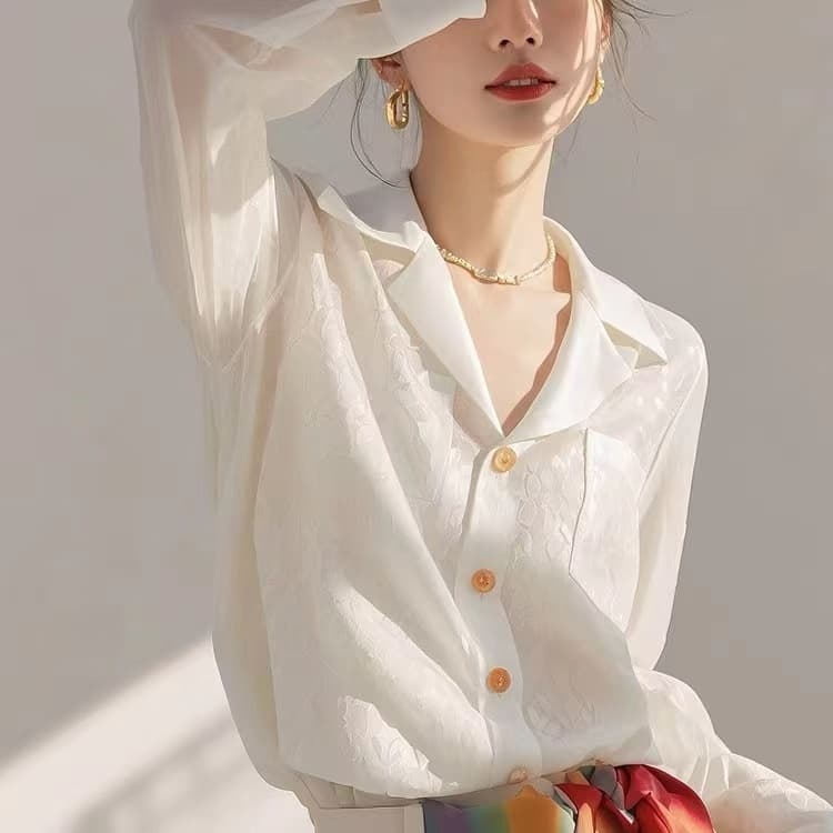 프랑스식 품격 화이트 셔츠 긴팔 봄 가을 새로운 고유 한 아름다운 작은 셔츠 이른 가을 여성 의류 실크 쉬폰 톱 상세 이미지 2