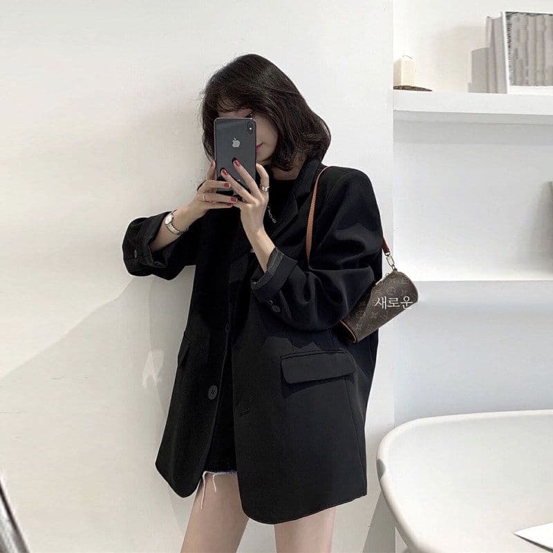검정색 작은 양복 여성 코트 2026 봄 가을 새로운 고급 캐주얼 루즈핏 프로필 모양 정장 상세 이미지 1