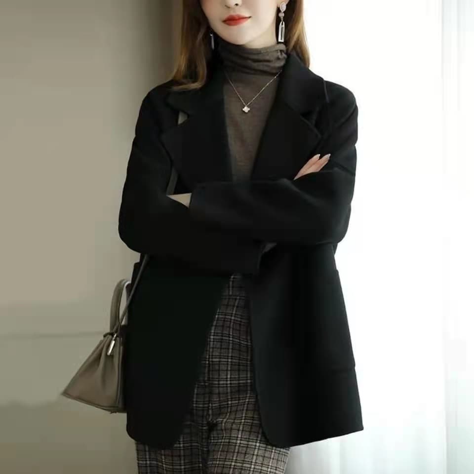 모직 정장 여성 코트 가을 겨울 새로운 레트로 품격 루즈핏 디자인 센스 캐주얼 두꺼운 모직 정장 맨위 이미지 5