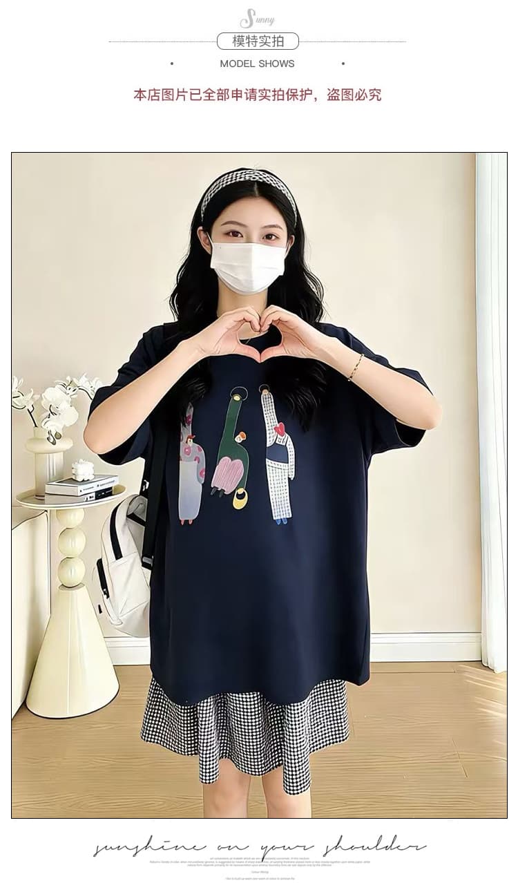 실사 2026 새로운 프린트 반팔 티셔츠 여성 순면 여름 아메리칸 긍정적 인 어깨 연령 감소 루즈핏 다용도 반소매 맨위 상세 이미지 12