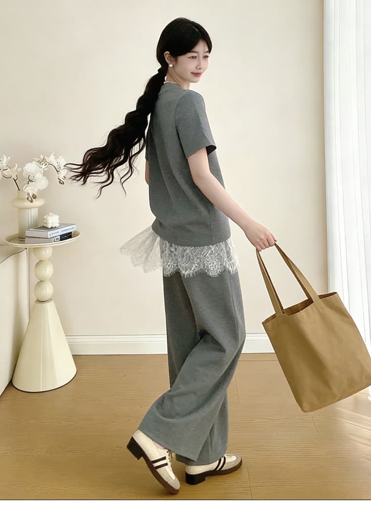 실사 임산부 ootd 착용 가져 가라. 전체 집합 자이언트 잘 생긴 캐주얼 맨위 방귀 커튼 와이드 레그 팬츠 슈퍼 화재 패션 투피스 세트 상세 이미지 16