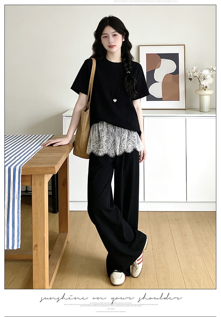 실사 임산부 ootd 착용 가져 가라. 전체 집합 자이언트 잘 생긴 캐주얼 맨위 방귀 커튼 와이드 레그 팬츠 슈퍼 화재 패션 투피스 세트 상세 이미지 20