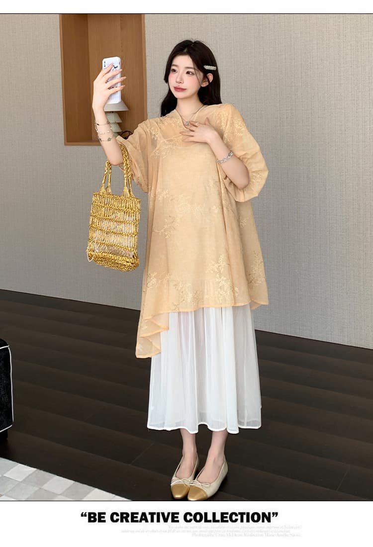 실사 출산 착용 2026 여름 새로운 프랑스식 부드러운 바람 자수 블라우스 드레스 품격 슬립 드레스 투피스 세트 상세 이미지 14