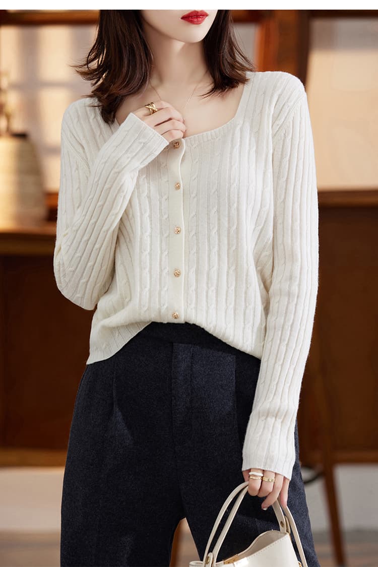 여성 가을 겨울 새로운 순수한 카디건 니트 꽈배기 레트로 오픈 가디건 다용도 광장 칼라 디자인 센스 스웨터 쇼트 스타일 재킷 상세 이미지 28