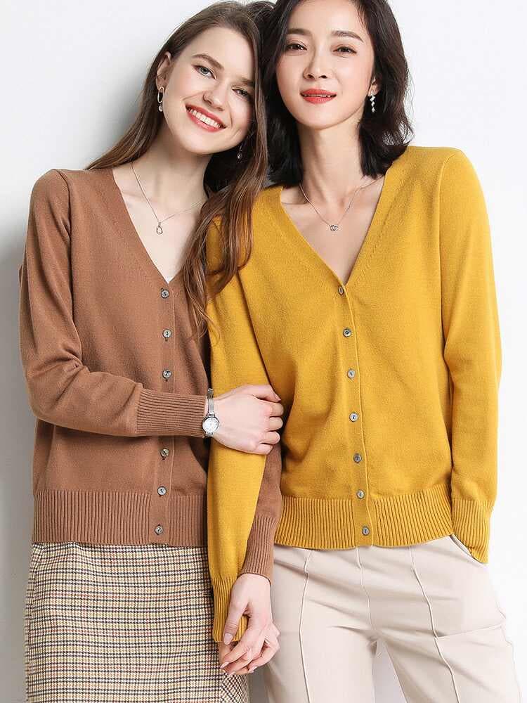 단색 카디건 코트 여성 뜨개질 외부 가져 가라. 쇼트 스타일 V넥 봄 가을 캐주얼 스웨터 루즈핏 검정색 긴팔 맨위 트렌디 이미지 3