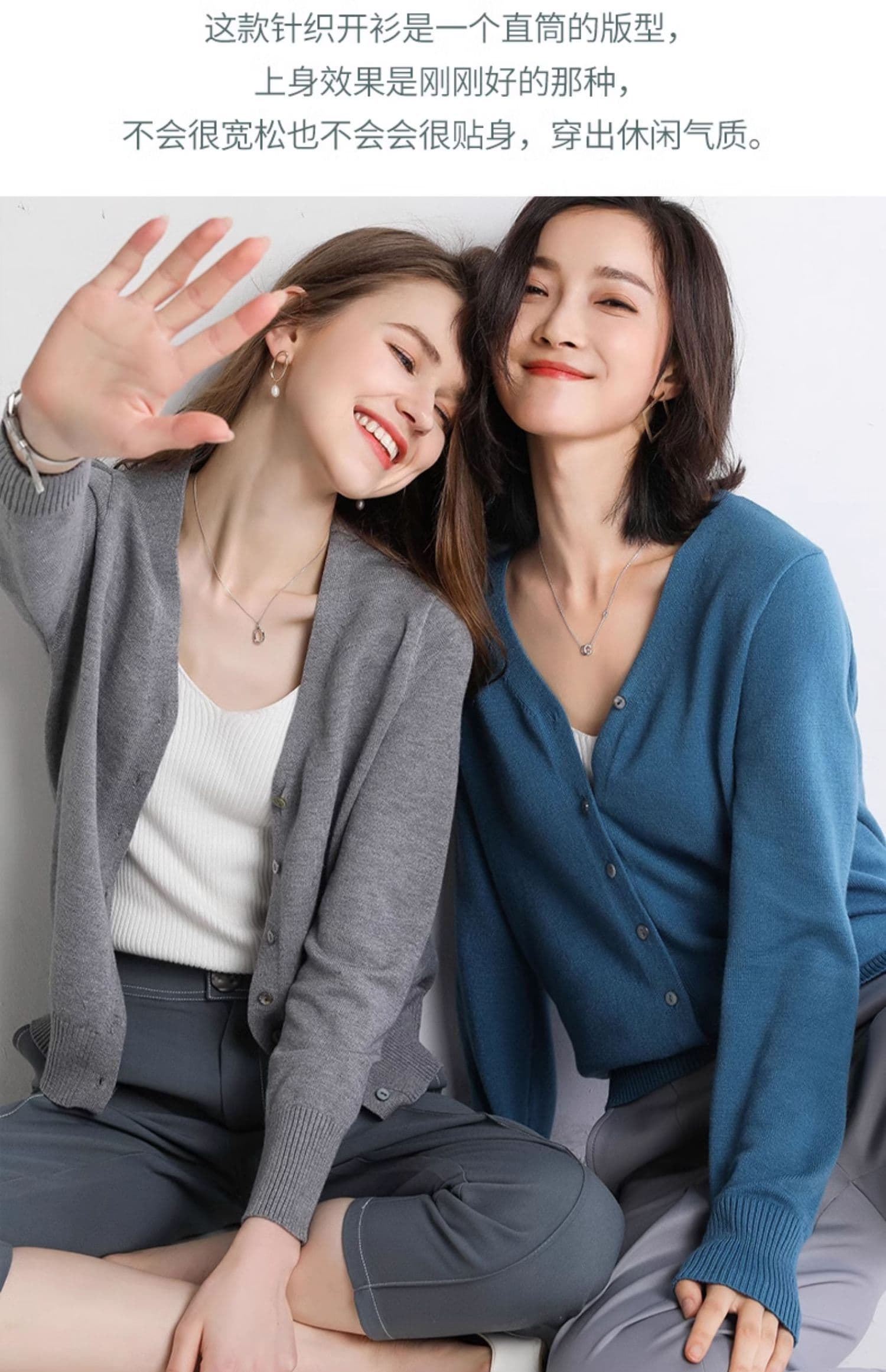 단색 카디건 코트 여성 뜨개질 외부 가져 가라. 쇼트 스타일 V넥 봄 가을 캐주얼 스웨터 루즈핏 검정색 긴팔 맨위 트렌디 상세 이미지 4